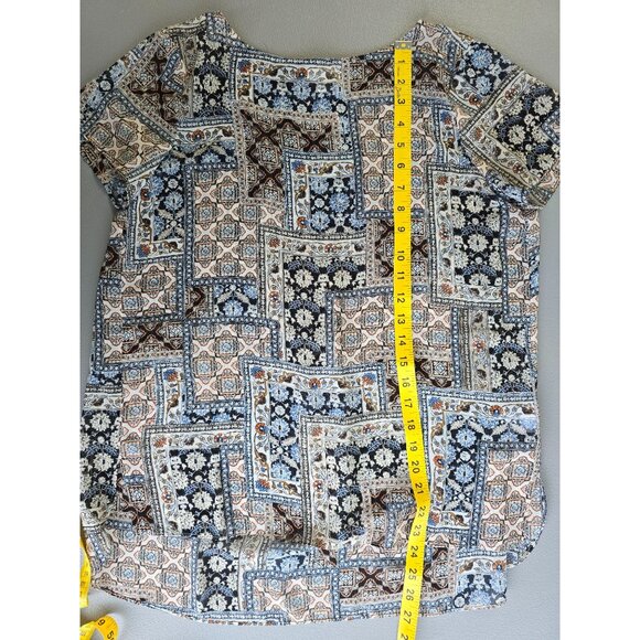 J. Jill Womens Lightweight Printed Top Multicolor XS Rayon Relaxed Fit Short Sle - Picture 4 of 5